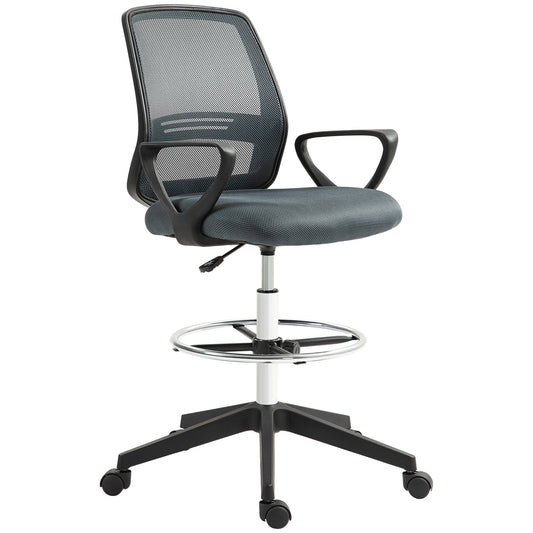102.5-126cm Draughtsman Office Chair, with Footrest - Grey