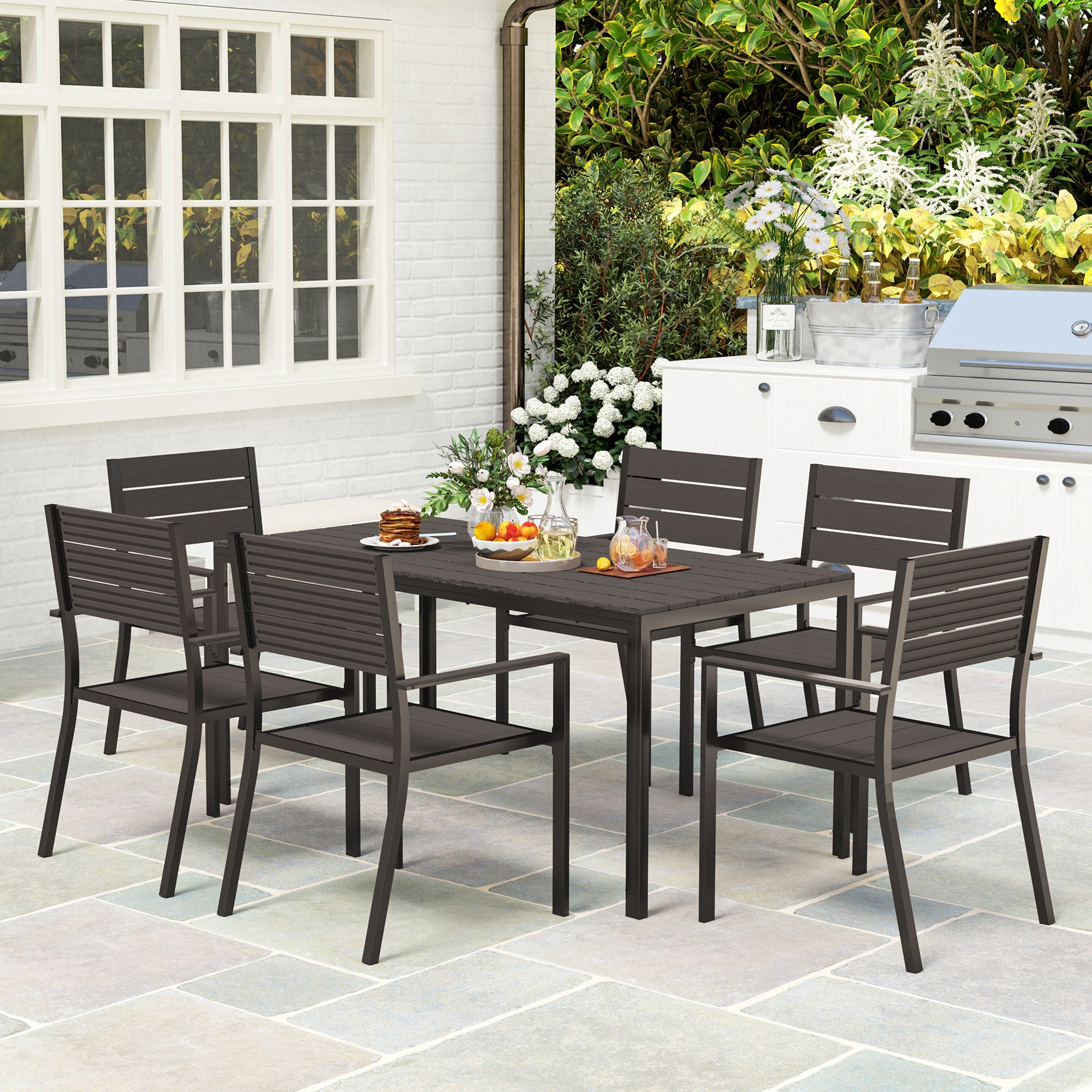 Seven-Piece Outdoor Dining Set - Brown
