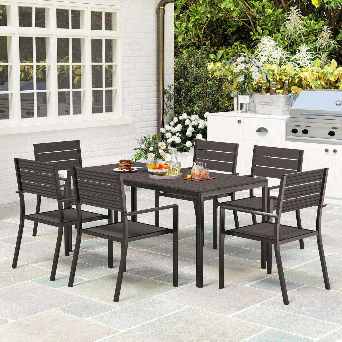 Seven-Piece Outdoor Dining Set - Brown
