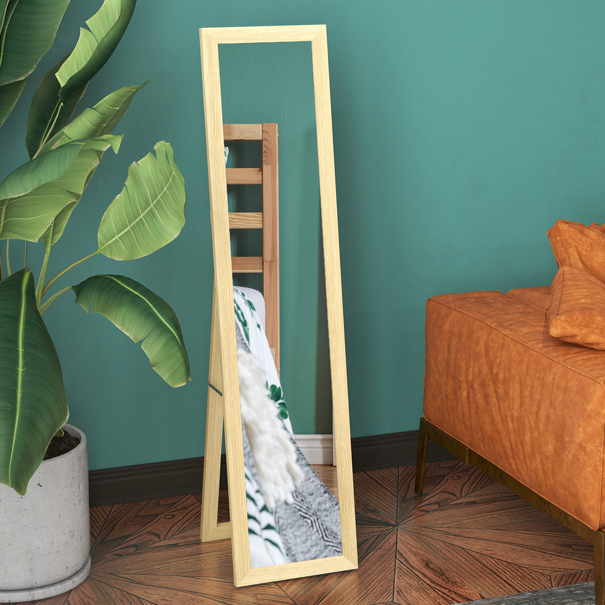 Rustic Full Length Mirror, Hanging and Freestanding Floor Mirror, Farmhouse Decorative Wall Mirror, for Living Room, Bedroom, 157 cm, Natural