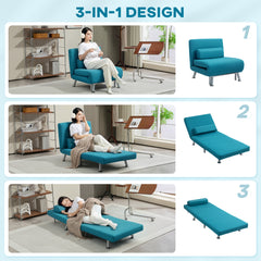 Single Linen-Feel Sleeper Chair - Dark Blue