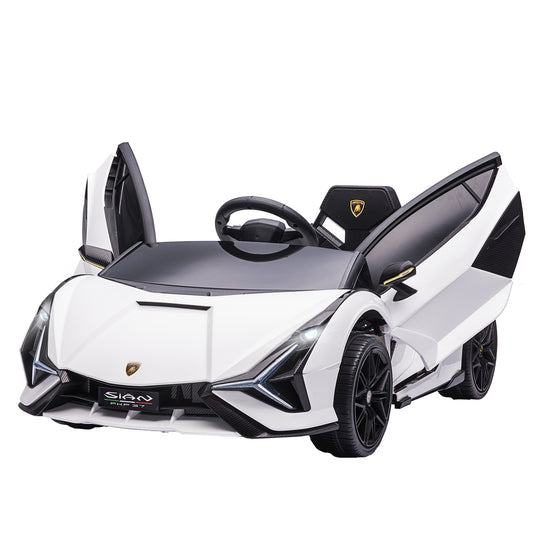 Lamborghini Sian Licensed 12V Kids Electric Ride On Car 2 Motors Toy Car with Remote Control Music Lights MP3 for 3-5 Years White