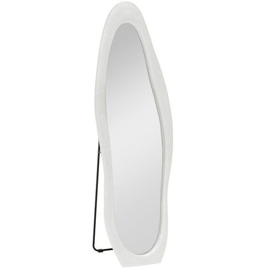 Wavy Velvet-Feel Full Length Mirror - White
