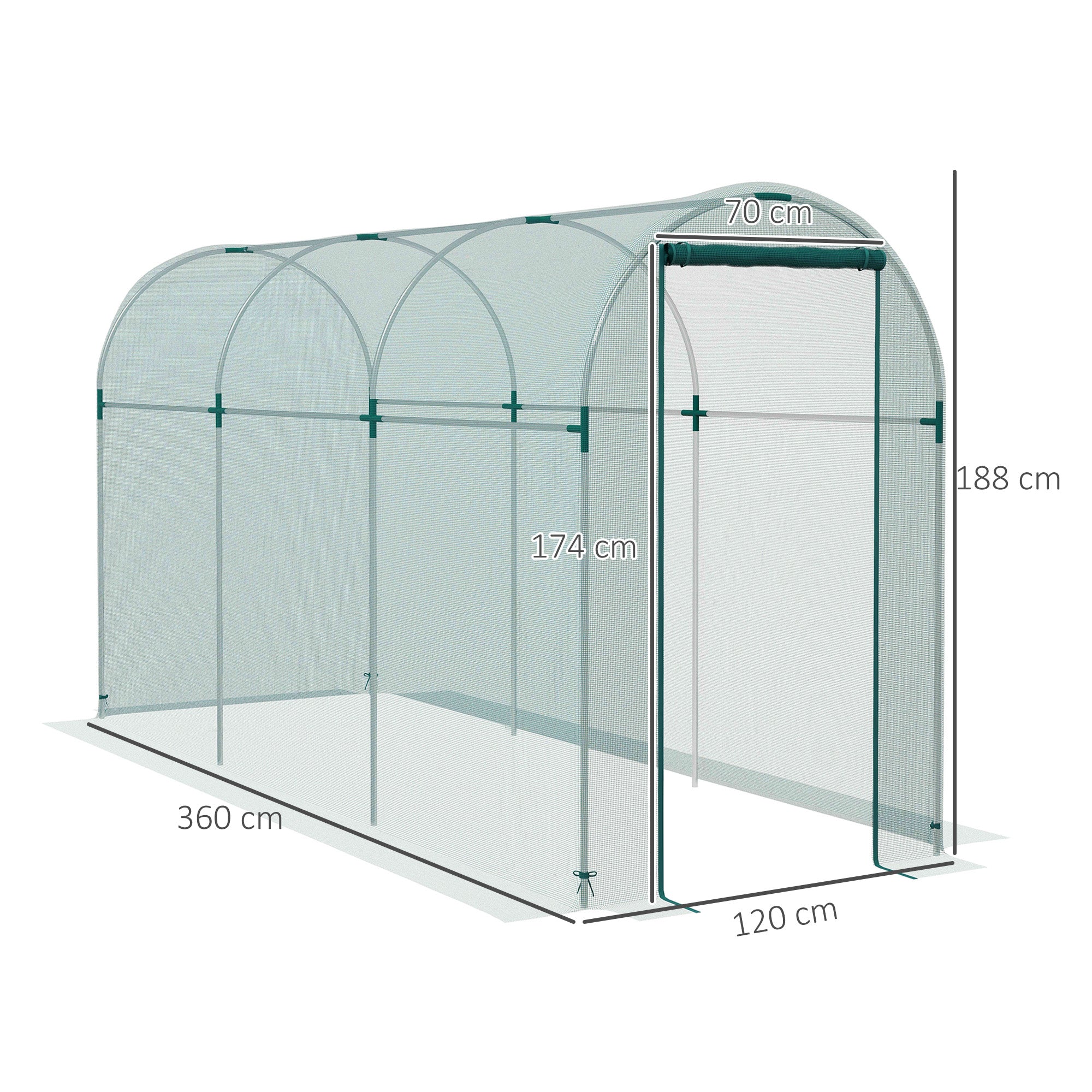 Fynco - 360 x 120cm Galvanised Steel Fruit Cage, Plant Protection Tent with Zipped Door, Green