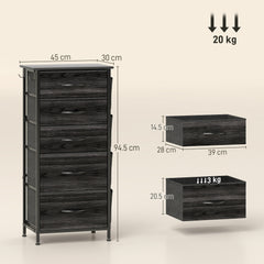 Chest of Five Fabric Drawers - Black
