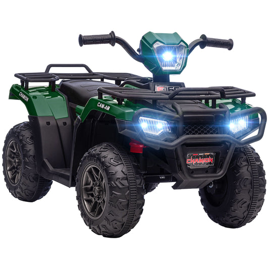 12V Kids Quad Bike with Forward, Reverse Functions, Ride-On ATV w/ Music, LED, Headlights, for Ages 3-5 Years - Green