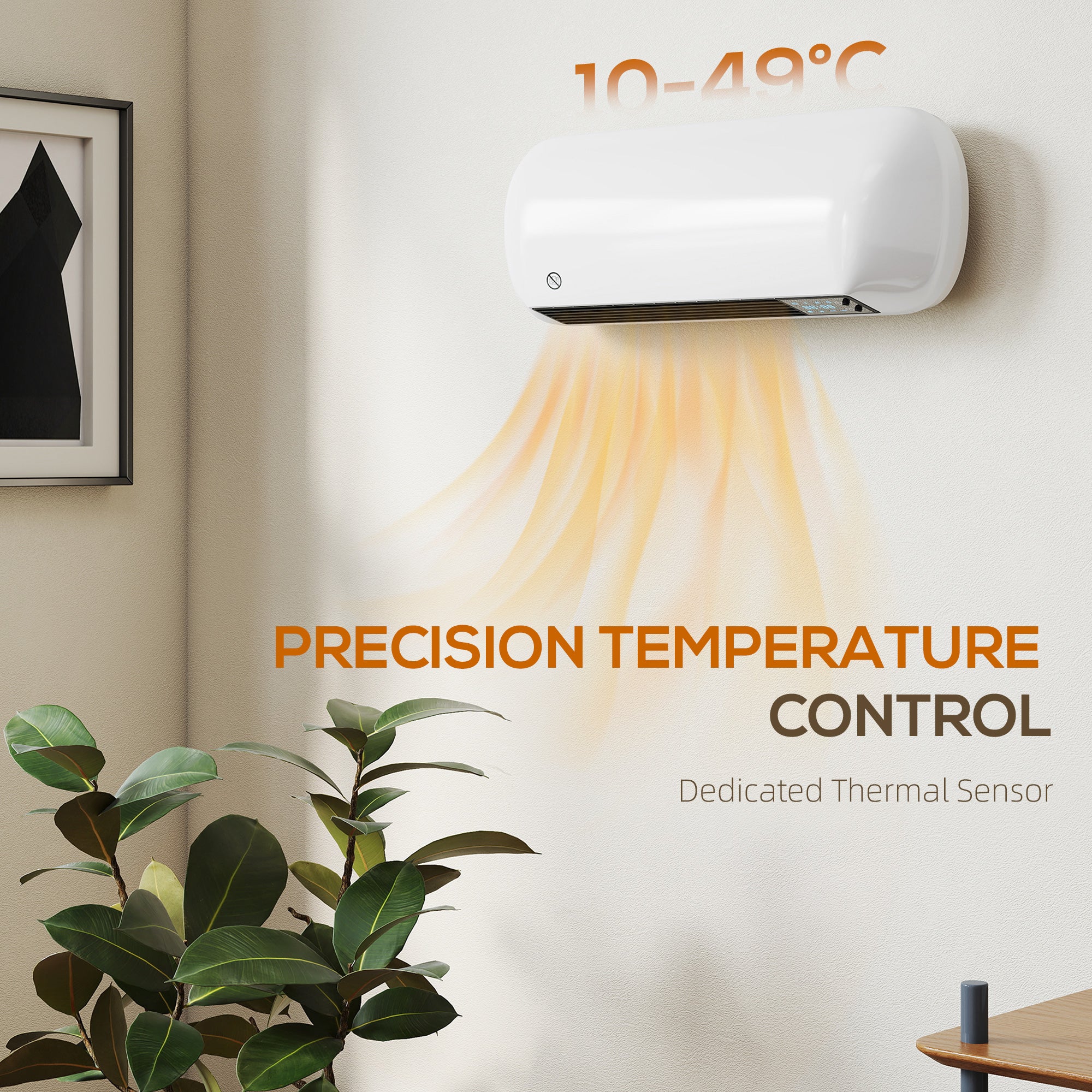 Fynco - 2000W Ceramic Electric Heater with Fan, Adjustable Thermostat, Wall Mounted - White