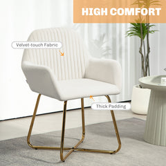 Modern Arm Chair Set of 2 Upholstered Accent Chair with Metal Base for Living Room Cream White