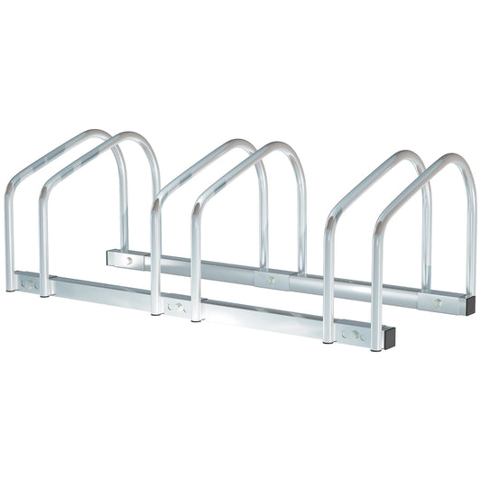 Bike Stand Parking Rack Floor or Wall Mount Bicycle Cycle Storage Locking Stand 76L x 33W x 27H (3 Racks, Silver)