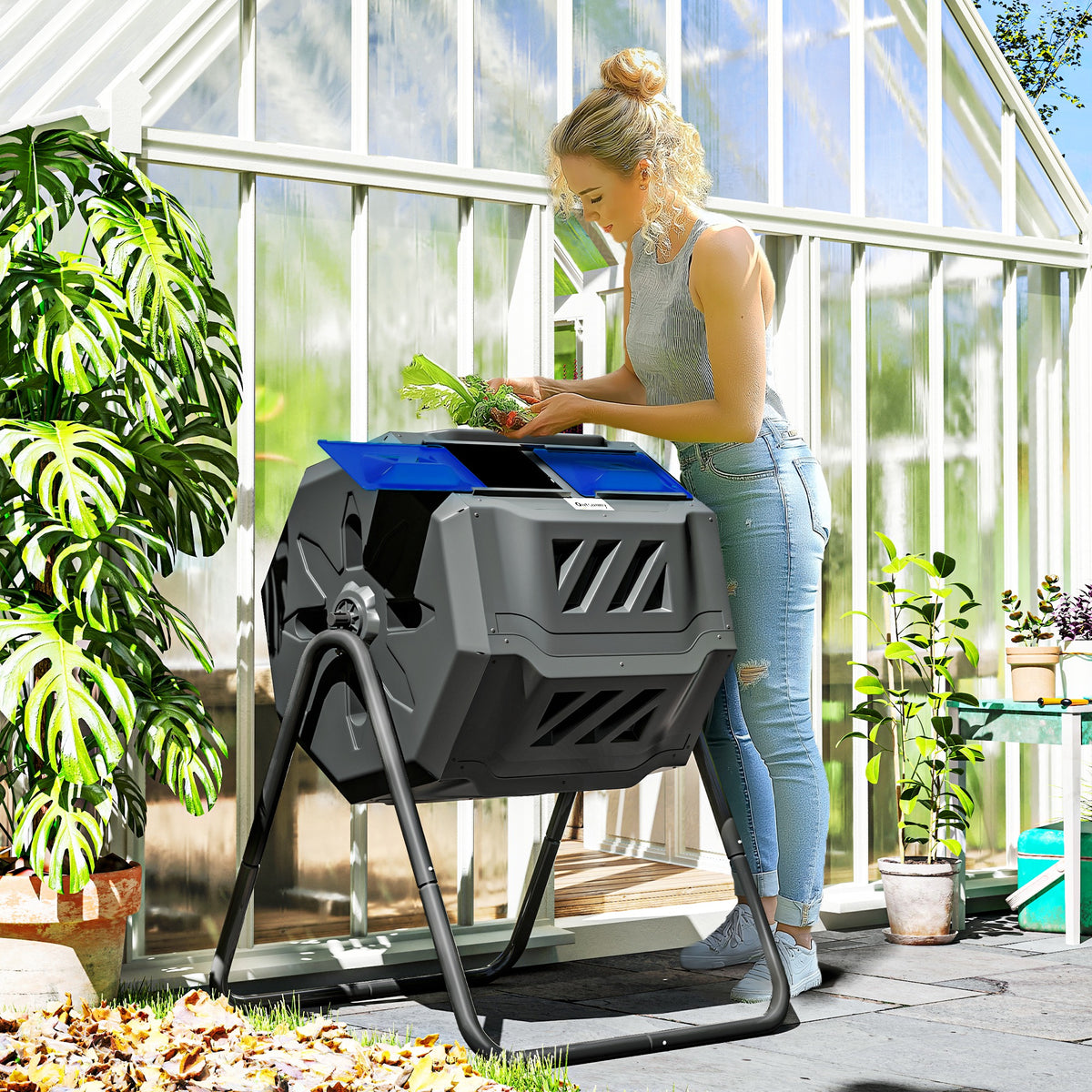 160L 360° Rotating Dual Chamber Composter - Blue
