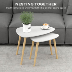 Nesting Coffee Table, Set of 2 Side Tables, Stacking End Tables with Solid Wood Legs, for Living Room Bedroom, Light Grey