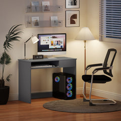 100cm Compact Computer Desk with Keyboard Tray, Home Office Desk with Drawer for Bedroom Study, Grey