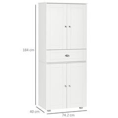 Fynco - Freestanding Tall Kitchen Cupboard Storage Cabinets with Drawer and 3 Adjustable Shelves for Dining Room, Living Room, White