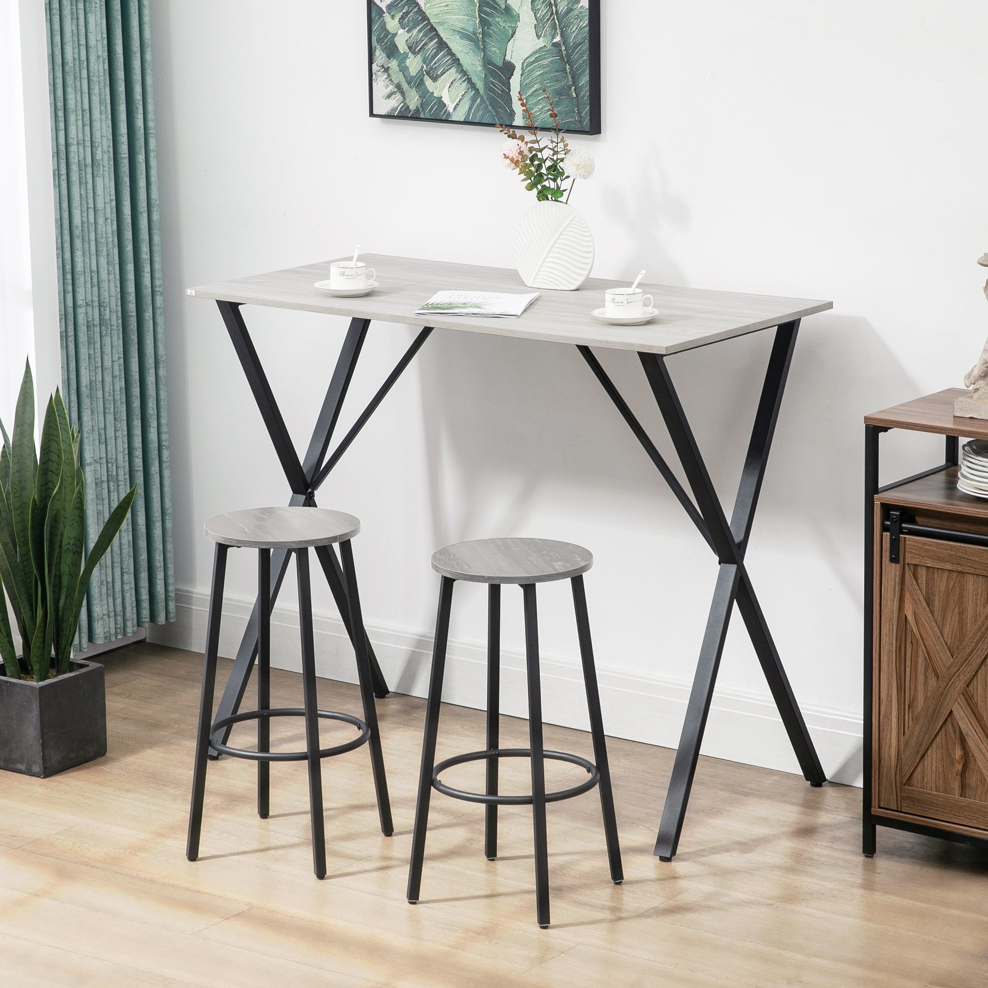 120 cm Rectangular Bar Table for 4 People, Modern Breakfast Bar Table with Wood Effect Tabletop, Steel Legs, Coffee Desk for Living Room, White