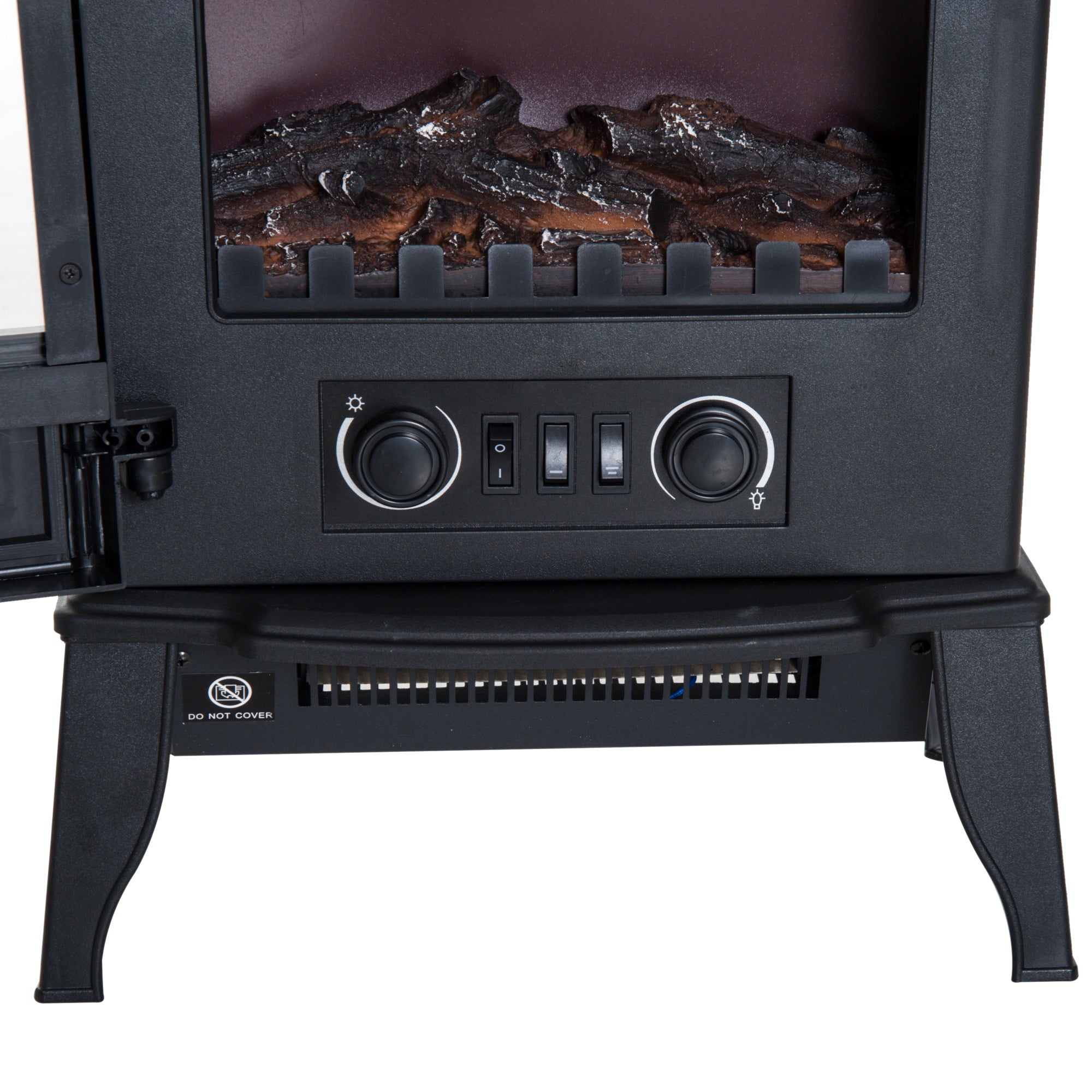 Fynco - Freestanding Electric Fireplace, Electric Stove Heater with LED Flame Effect, Overheating Safety System, 1000W/2000W Black