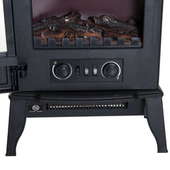 Fynco - Freestanding Electric Fireplace, Electric Stove Heater with LED Flame Effect, Overheating Safety System, 1000W/2000W Black