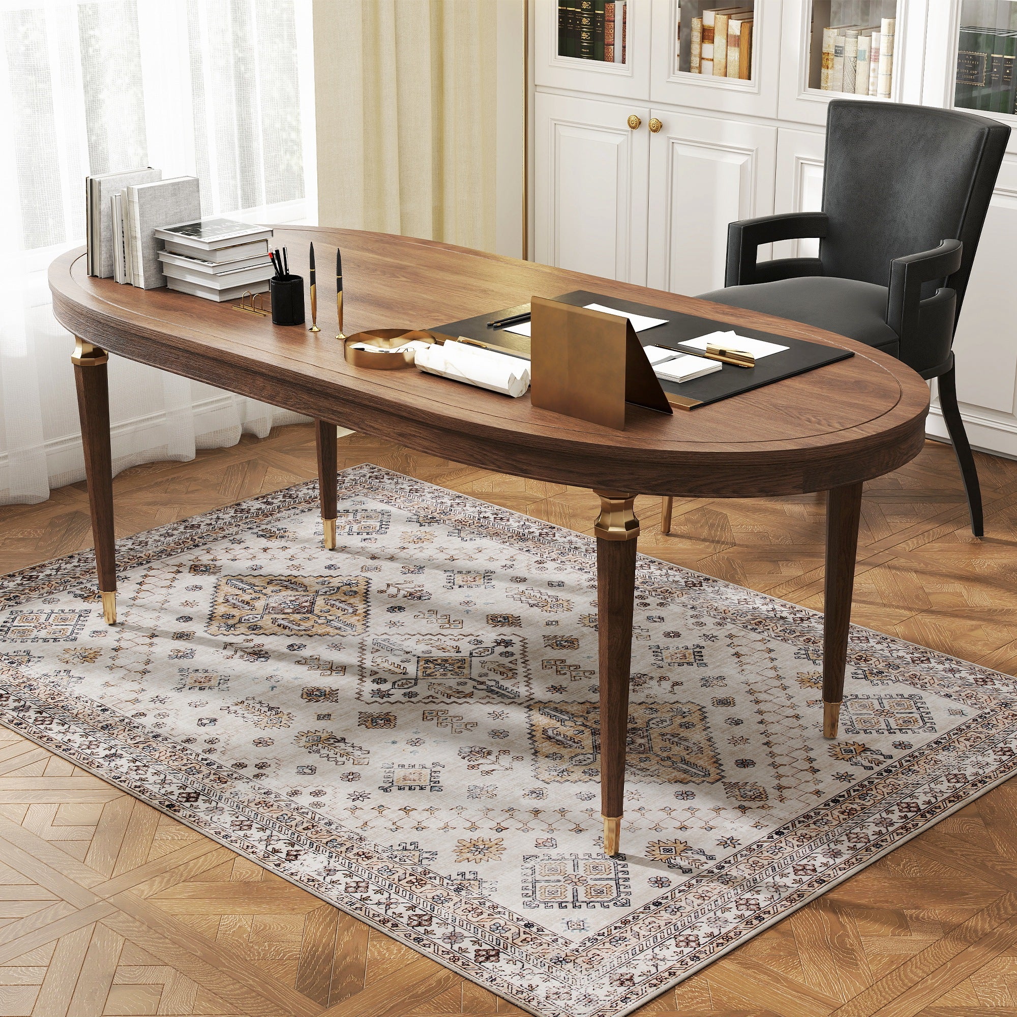 Fynco - Vintage Area Rug, Non-Slip Washable Rug, Flannel Floor Carpet for Living Room, Bedroom, Dining Room, Home Office, 170 x 120 cm, Beige