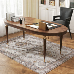 Fynco - Vintage Area Rug, Non-Slip Washable Rug, Flannel Floor Carpet for Living Room, Bedroom, Dining Room, Home Office, 170 x 120 cm, Beige