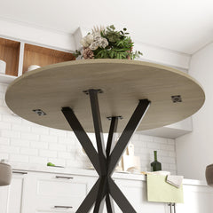 80cm Industrial Round Dining Table - White Oak