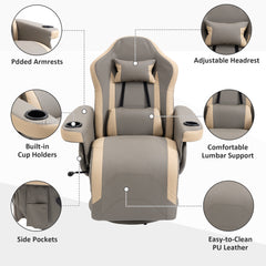Manual Recliner Armchair PU Leather Lounge Chair w/ Adjustable Leg Rest, 135° Reclining Function, 360° Swivel, Grey