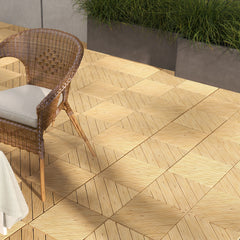 9 Pcs Garden Decking Tiles Wooden Outdoor Flooring Tiles for Patio, Balcony, Terrace, Hot Tub, Yellow
