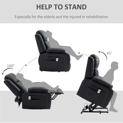 Riser and Recliner Chair with Massage, Power Lift Recliner Chair for Elderly with Remote Control, Extended Footrest, Dual Side Pockets, Overstuffed Electric Reclining Armchair, Black