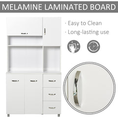 Kitchen Cupboard, 183cm Tall Storage Cabinet with Countertop, Sideboard with 3 Small Drawers, Flip Up Top Door, 3 Cabinet Doors and Open Shelves, 100W x 39.5D x 183.5H cm, White