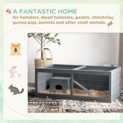 Wooden Hamster Cage with Sliding Tray, Openable Top, Hut for Syrian Hamster, Grey