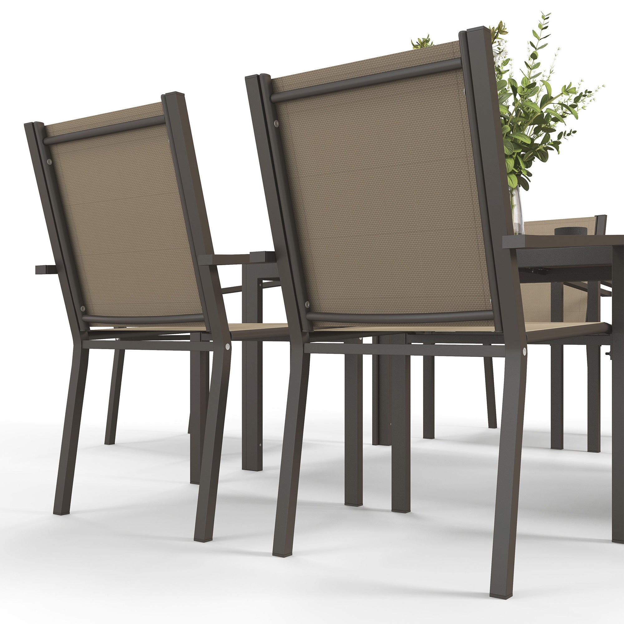 Seven-Piece Garden Dining Set, with Plastic Wood-Top Table - Brown