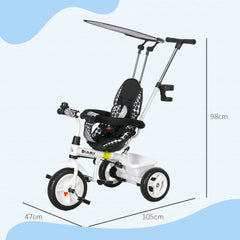 6 in 1 Tricycle for Kids with 5-point harness straps, Removable Canopy, White