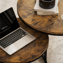 Fynco - Set of Two Wood-Effect Stacking Tables - Rustic Brown