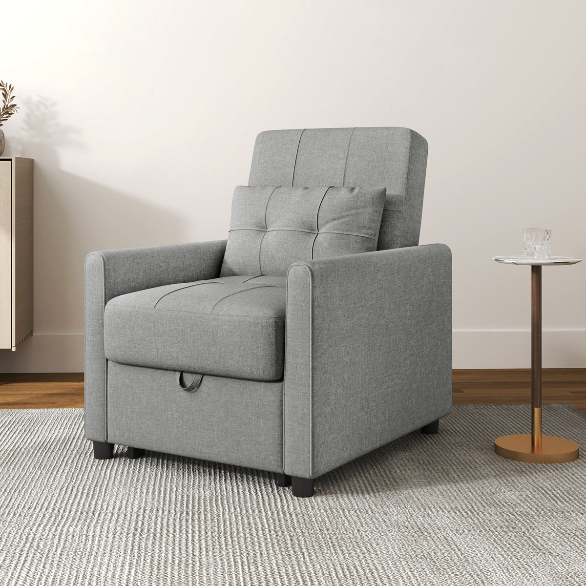 Linen-Look Single Chair Bed - Light Grey