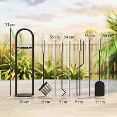 Fynco - 5 Pieces Fireplace Tools Set, Metal Fireplace Accessories Fireside Companion Set with Broom, Shovel, Poker and Bucket, Silver