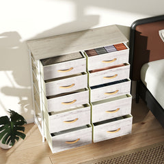 Chest of Ten Fabric Drawers - Natural Wood Finish