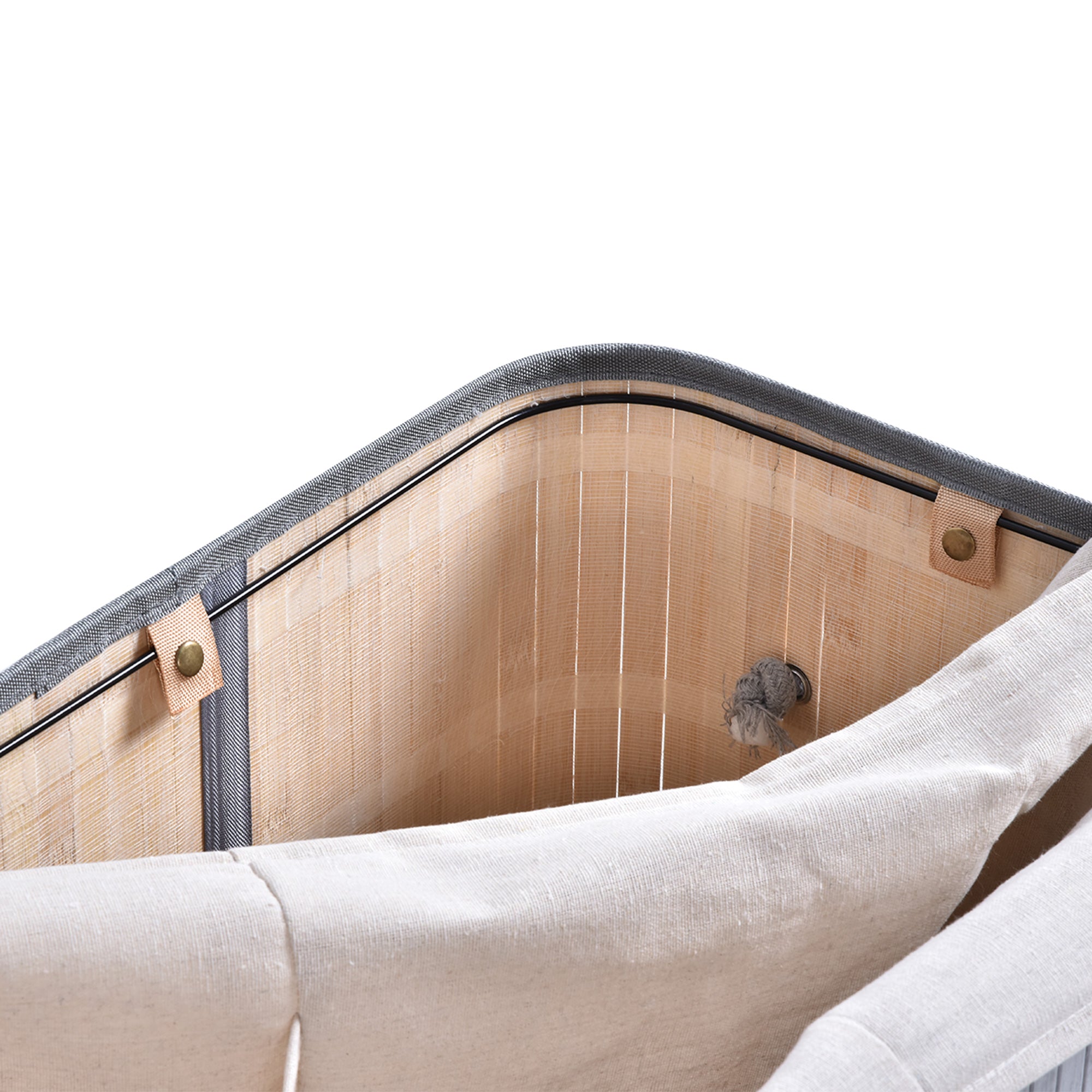 100L Natural Wood Laundry Basket A Compartment w/Flip Lid Removable Lining Handles Board Base Foldable Durable Water-Resistant Dirty Clothes Storage Home Organisation Grey