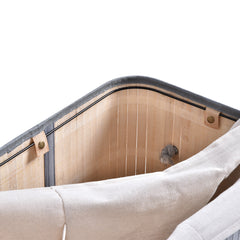 100L Natural Wood Laundry Basket A Compartment w/Flip Lid Removable Lining Handles Board Base Foldable Durable Water-Resistant Dirty Clothes Storage Home Organisation Grey