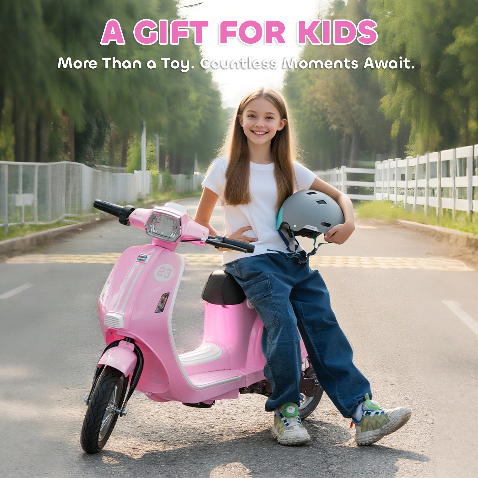 AIYAPLAY 24V Kids Electric Motorbike, Ride on Motorcycle with Manual Throttle, Brakes and LED Lights for Ages 8-12 Years, Pink