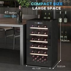 41 Bottle Wine Fridge, 91 Litre Capacity, 45cm Freestanding Wine Cooler Fridge with Glass Door, LED Light, Digital Touch Screen, Temperature Control, Black