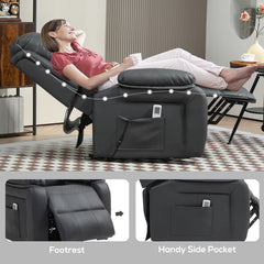 Fynco - Riser and Recliner Chair with Massage, Heat, Power Lift Recliner Chair for Elderly with Remote Control, Extended Footrest, Dual Side Pockets, Overstuffed Electric Reclining Armchair, Dark Grey