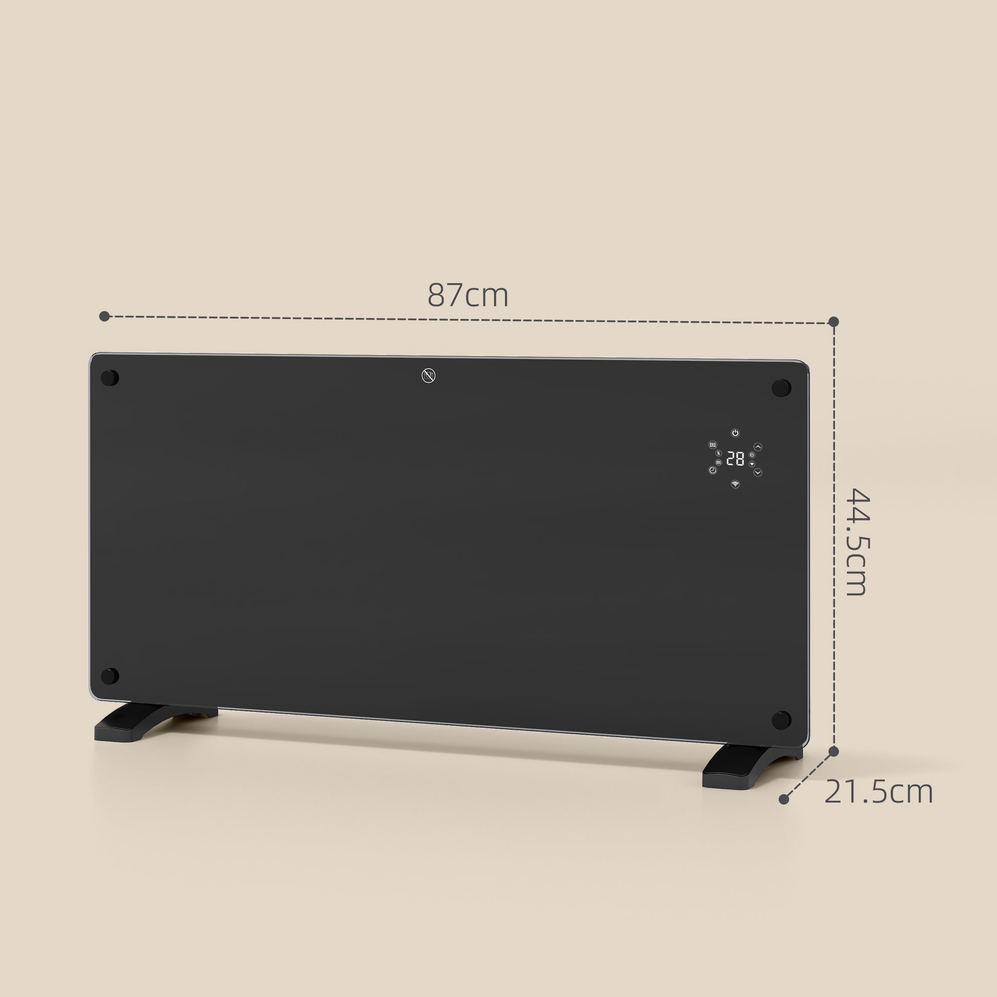 Fynco - Electric Heater Wifi Smart App, 2000W Glass Panel Heater Radiator, Freestanding or Wall Mounted Convector Space Heater with LED Display, 24Hr 7 Day Timer, Adjustable Thermostat, Remote Control
