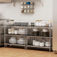 Fynco - 3-Tier Bakers Rack with Storage, Stainless Steel Microwave Stand with Adjustable Shelves for Small Spaces, Kitchen Storage Unit for Spices, Pots and Pans, Silver Tone