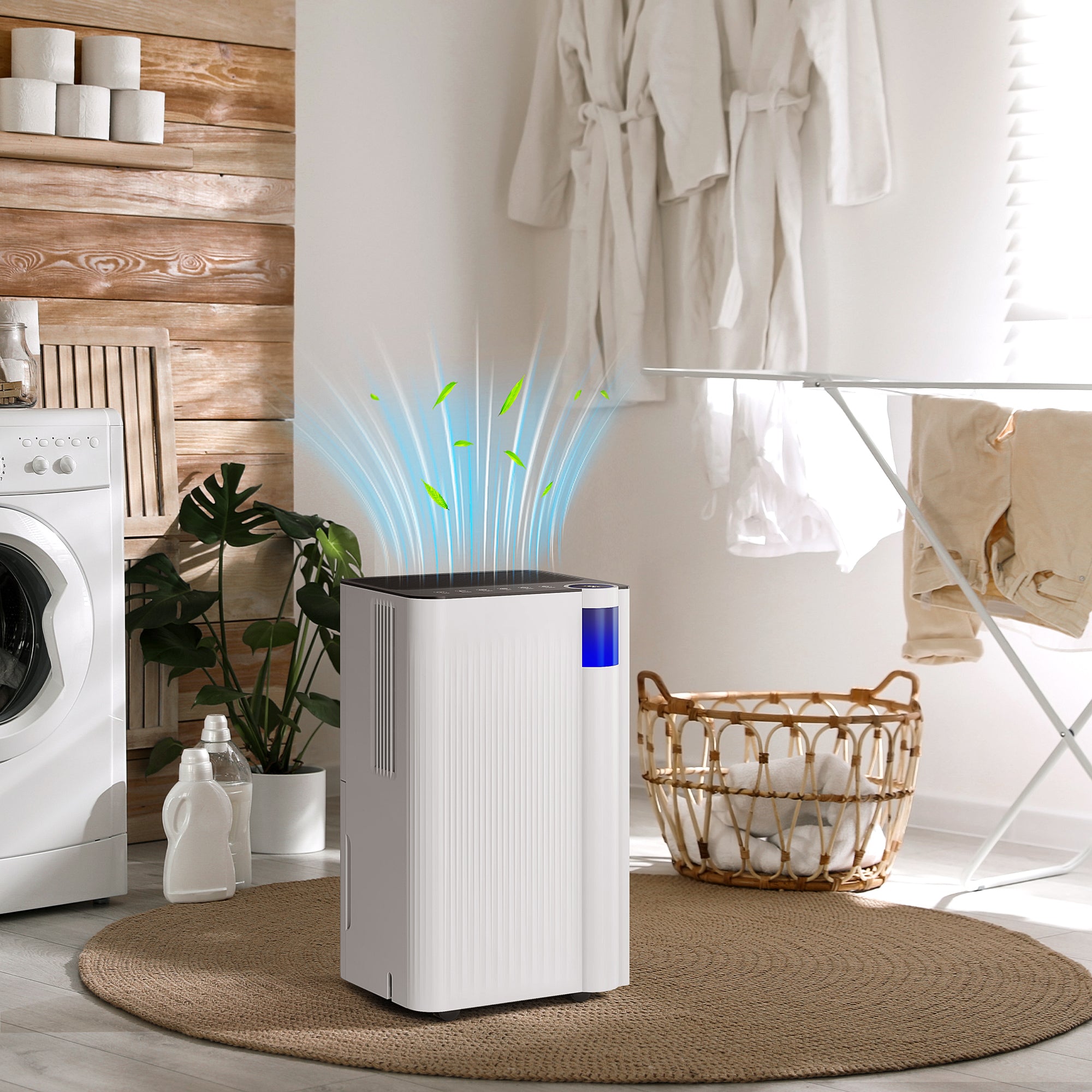 Fynco - 12L/Day Dehumidifier with Continuous Drainage, 2L Water Tank, 24H Timer, Digital Humidity Display, Filter, Auto Defrost, Children Lock, for Bedroom, Dehumidifier for Home Damp, Laundry Drying