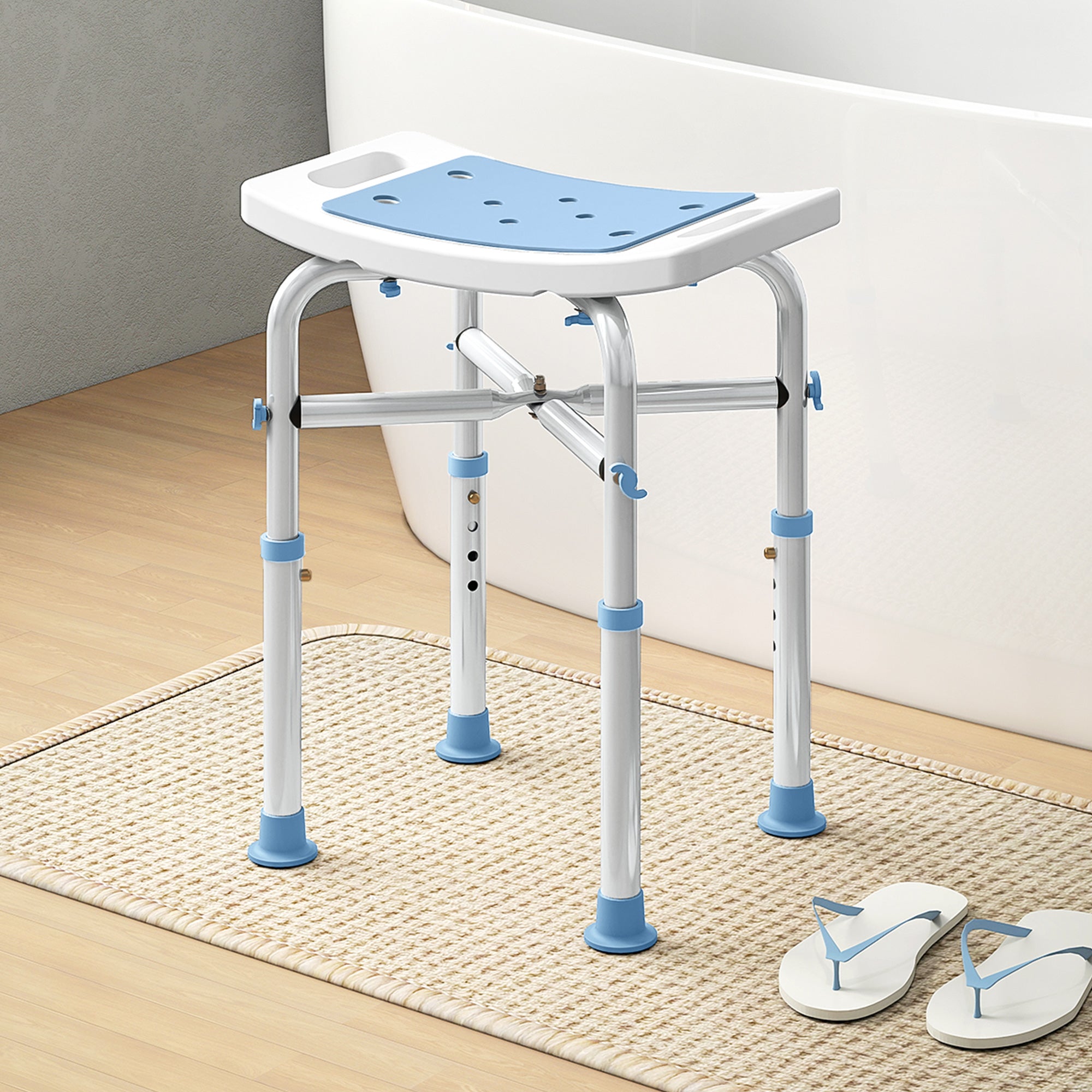 Fynco - 44-51.5cm Aluminium Frame Shower/Bath Stool - Light Blue