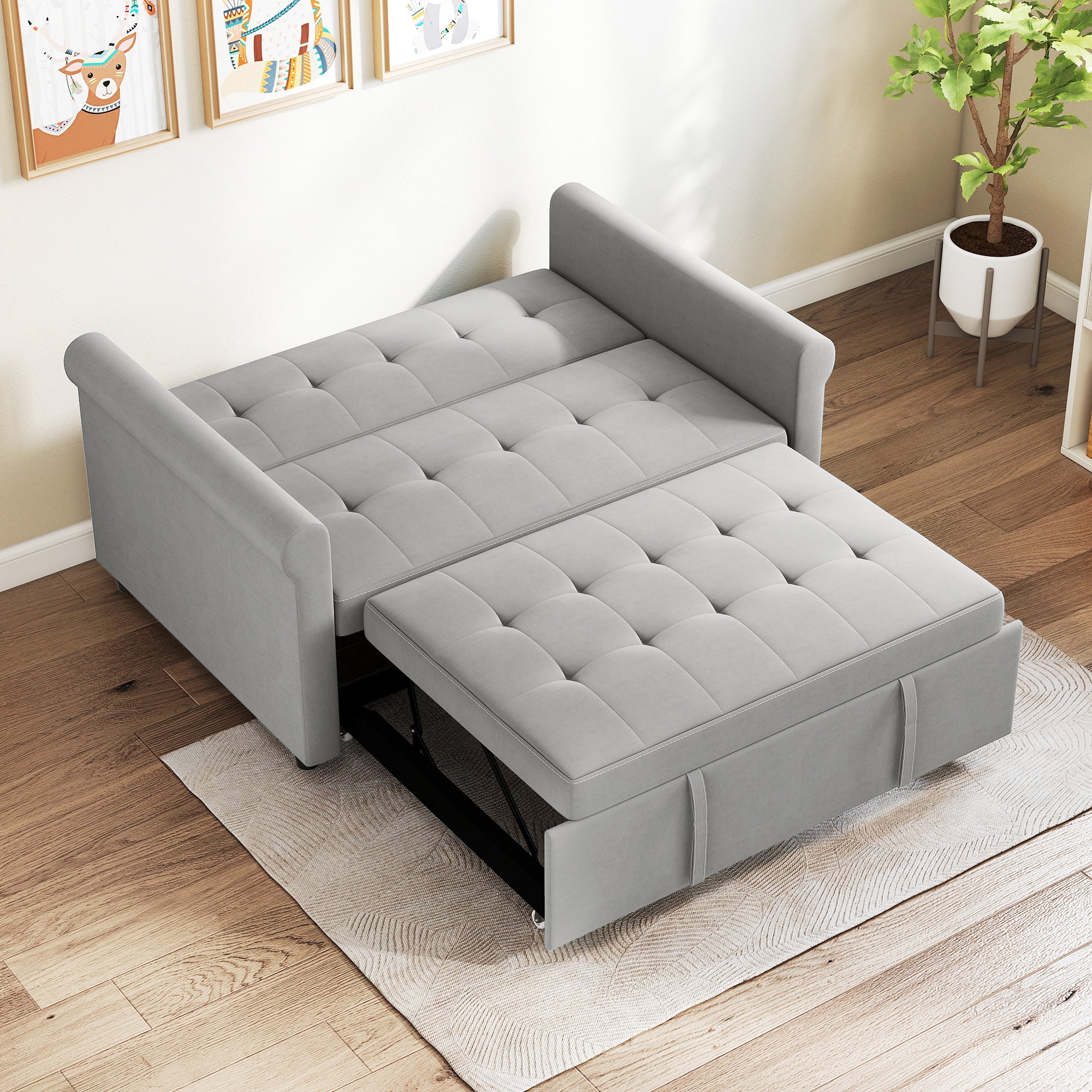 Fynco - Two-Seater Velvet-Feel Sofa Bed - Grey