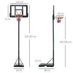 Portable Basketball Hoop Stand 231-305cm Height Adjustable w/ Moving Wheels