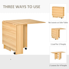 Fynco - Folding Dining Table, Drop Leaf Table for Small Spaces, Foldable Rectangular Tabletop with Storage Shelves for Kitchen, Dining Room, Teak