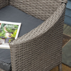 Set of Four Rattan Armchairs, with Cushions - Grey