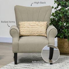Upholstered Accent Chair with Rolled Arms and Wood Legs, Armchair for Living Room Bedroom, Beige