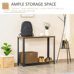 Industrial Console Table，Entryway Table w/Bottom Mesh Shelf Metal Frame Vintage Sofa Table for Hallway, Living Room, Rustic Brown