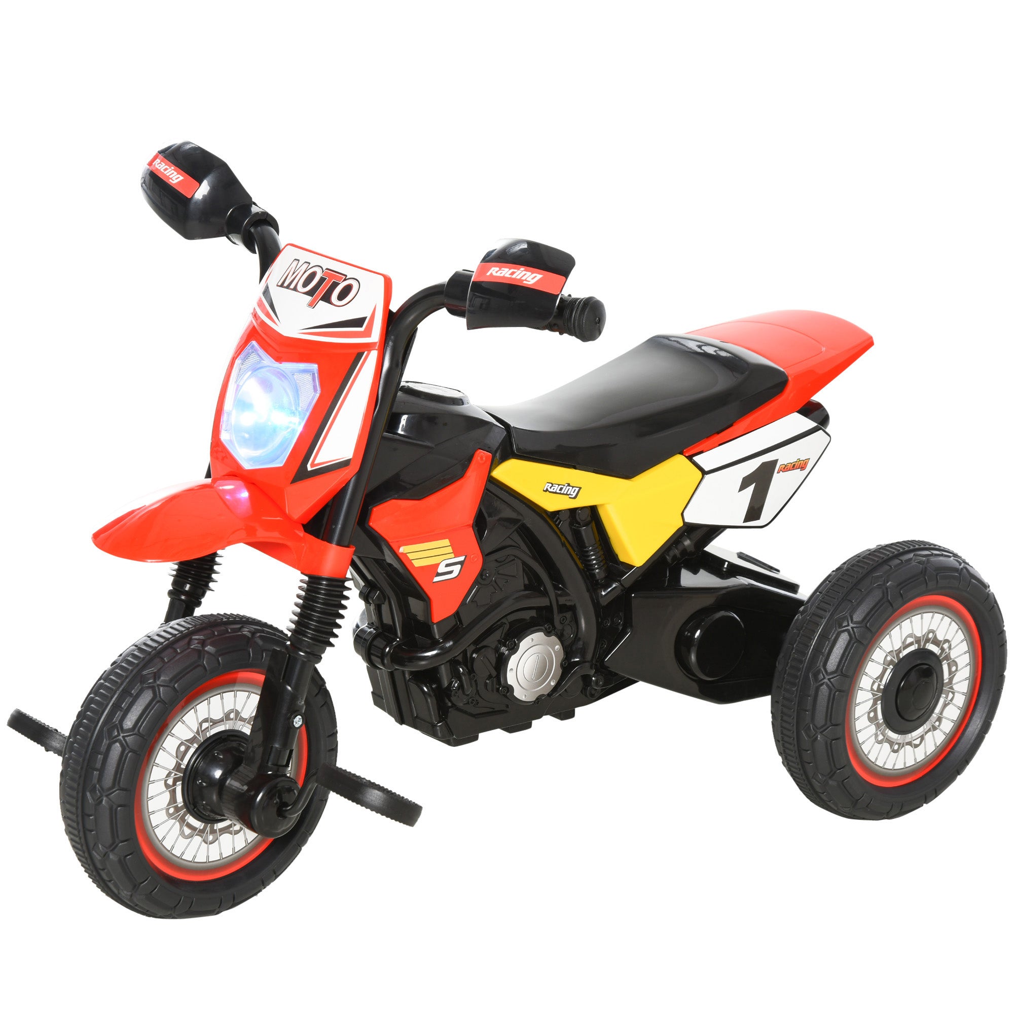 Toddler Pedal Motorcycle Kids Ride On Tricycle Early Learning w/ Music Lights Handlebar Stickers Exercise Boys Girls Gift for Kids 18 - 36 Months Red